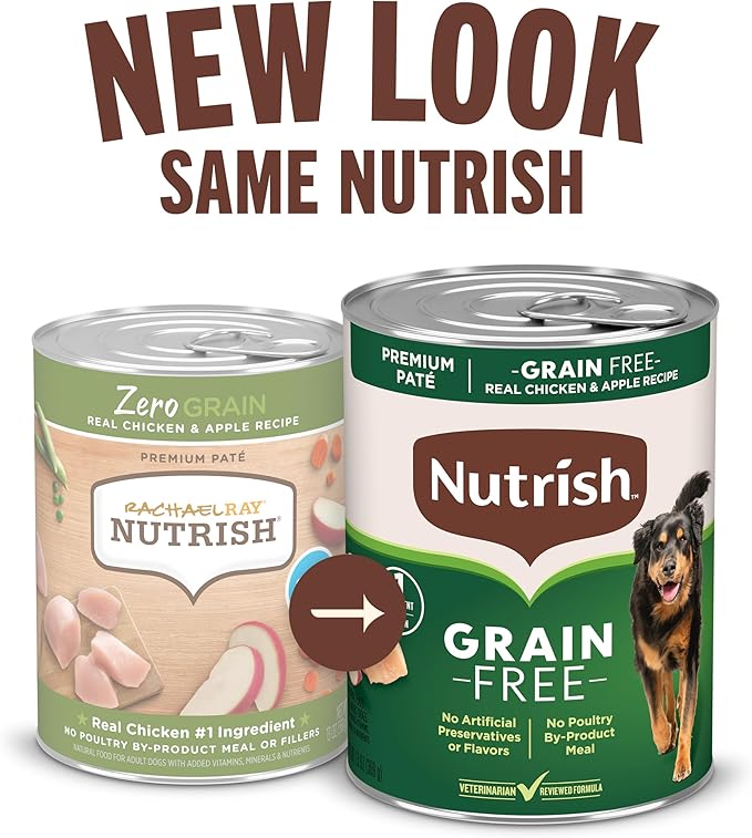 Nutrish Grain Free Real Chicken & Apple Recipe Premium Paté Wet Dog Food, 13 oz. Can, 12 Count, Packaging May Vary (Rachael Ray)