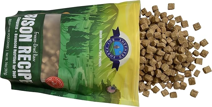 Freeze Dried Raw Dog Food, Bison Recipe, All Natural, No Synthetics, Made in USA with Goat's Milk & Organic Produce, High Protein, Complete Meal (14oz)