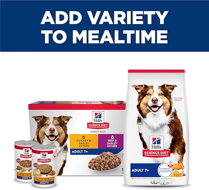 Hill's Science Diet Adult 7+, Senior Adult 7+ Premium Nutrition, Wet Dog Food, Chicken & Barley Loaf, 13 oz Can, Case of 12