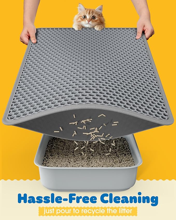 Cat Litter Mat - 23.2'' x 29.1'' Large Litter Trapping Mat, Easy to Clean Litter Box Mat, Waterproof, Urine-Proof, Non-Slip Kitty Litter Mats for Floor, Grey