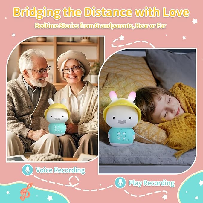 alilo Bunny Kids Music Player, Storytelling Toys for Toddler 1-3-5,Infant Baby Boy Girl Gifts Pre-Loaded 30 Stories/48 Nursery Rhymes/12 Soothing Music,with Nightlight,Bluetooth,Record Function