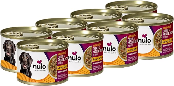 Nulo Ancient Grains Savory Stew with Whole Ingredients Puppy & Dog Food, Chicken and Mackerel in Broth, 6.0 Ounce, 8 Cans