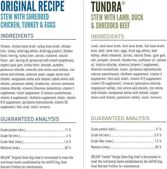 ORIJEN Real Meat Shreds Wet Dog Food Variety Pack: Tundra + Original Recipes 12.8oz Cans (6 Count, 3 of Each)