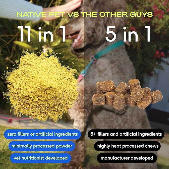 Native Pet Dog Vitamins & Supplements - 11-in-1 Multivitamin Powder for Dogs Food Topper - Collagen, Glucosamine, Probiotics, Omega & More- Supports Healthy Gut, Mobility & Overall Health -120 Scoops