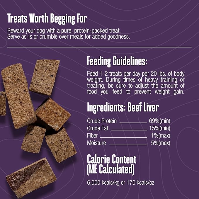 Whole Life Dog Just One Beef Liver Freeze Dried Dog Treats - Human Grade High Protein Food, Healthy Training Snacks, Freeze Dried Food Toppers, USA Made Natural Treats - 4 oz (Pack of 1)