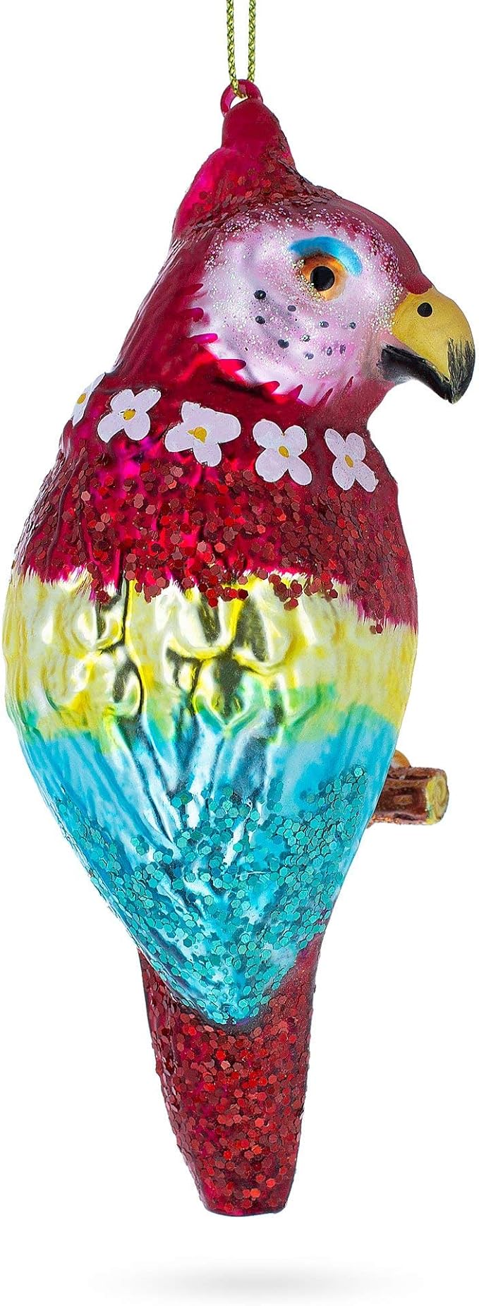 Vibrant Parrot with Drink Blown Glass Christmas Ornament