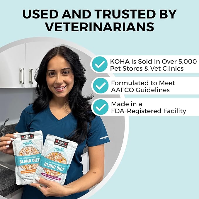 KOHA Limited Ingredient Bland Diet for Dogs, Chicken and White Rice Sensitive Stomach Wet Dog Food, Sold in Over 5,000 Vet Clinics & Pet Stores, Gentle Easy to Digest Bland Diet Dog Food, Pack of 6