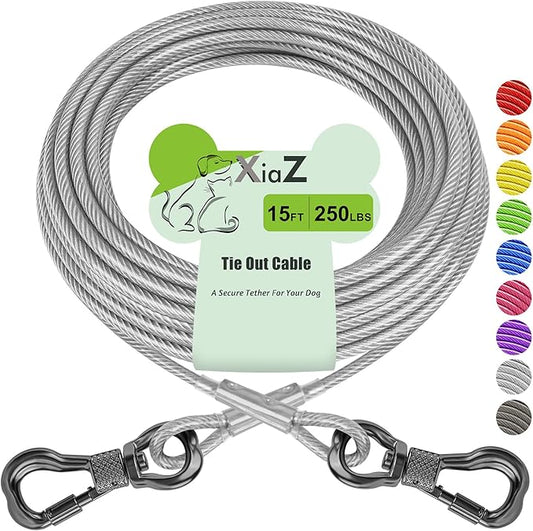XiaZ Dog Tie Out Cable 15ft, Heavy Duty Dog Chains for Outside with Lockable Hook, Pet Runner Cable Leads for Yard, Dogs Line Tether for Small Medium Large Dogs Up to 250 LBS