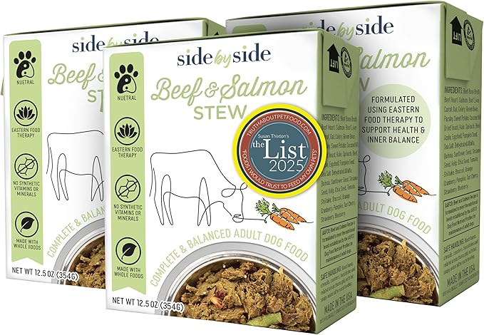 Side by Side Beef & Salmon Stew, Neutral Dog Food for All Breeds, Made of Whole Foods, Every Ingredient Has a Purpose, No Artificial Additives, Fillers, or Gums, Ready to Serve, 12.5 oz, 3 Pack