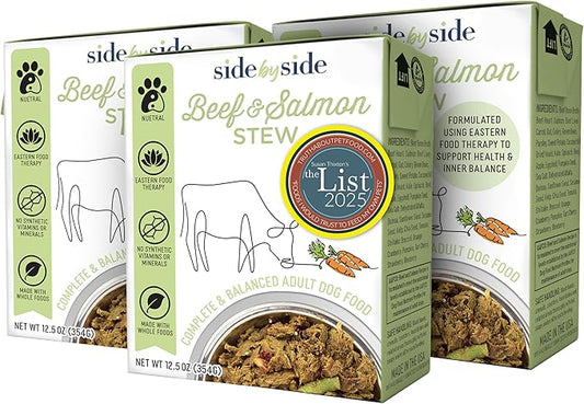 Side by Side Beef & Salmon Stew, Neutral Dog Food for All Breeds, Made of Whole Foods, Every Ingredient Has a Purpose, No Artificial Additives, Fillers, or Gums, Ready to Serve, 12.5 oz, 3 Pack