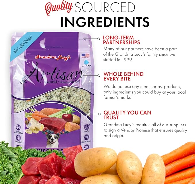 Grandma Lucy's Artisan Dog Food, Grain Free and Freeze-Dried - Artisan Venison, 3Lb Bag