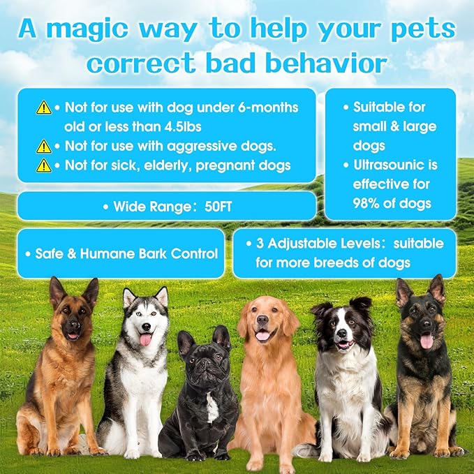 Dog Bark Deterrent Device – Rechargeable Anti-Barking & Training Device for Dogs, 50ft Ultrasonic Control, Stops Barking with One Button, Corrects Behavior in Small & Large Dogs