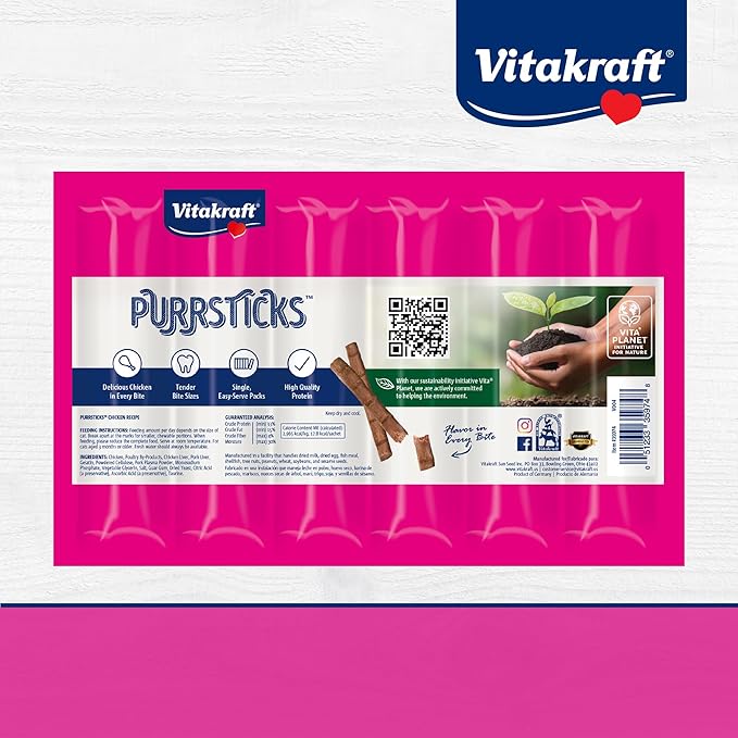 Vitakraft PurrSticks Meaty Cat Sticks - Chicken - Segmented and Breakable Meatstick - Deliciously Tender