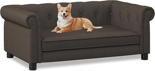 39" Dog Sofa Couch Bed for Small to Large Dogs, Soft Memory Foam Pet Sofa with Removable Cover, Comfortable Pet Couch with Backrest and Armrests, Easy to Clean and Maintain