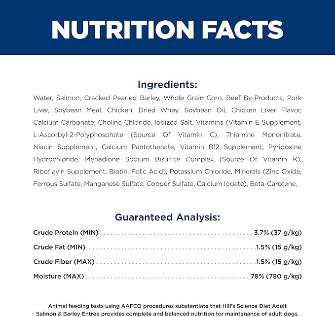 Hill's Science Diet Adult 1-6, Adult 1-6 Premium Nutrition, Wet Dog Food, Salmon & Barley Loaf, 13 oz Can, Case of 12