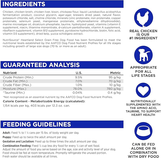 NutriSource Grain Free Heartland Select Recipe Dog Food, Premium Wet Dog Food, 12.3 Ounce (Pack of 12)