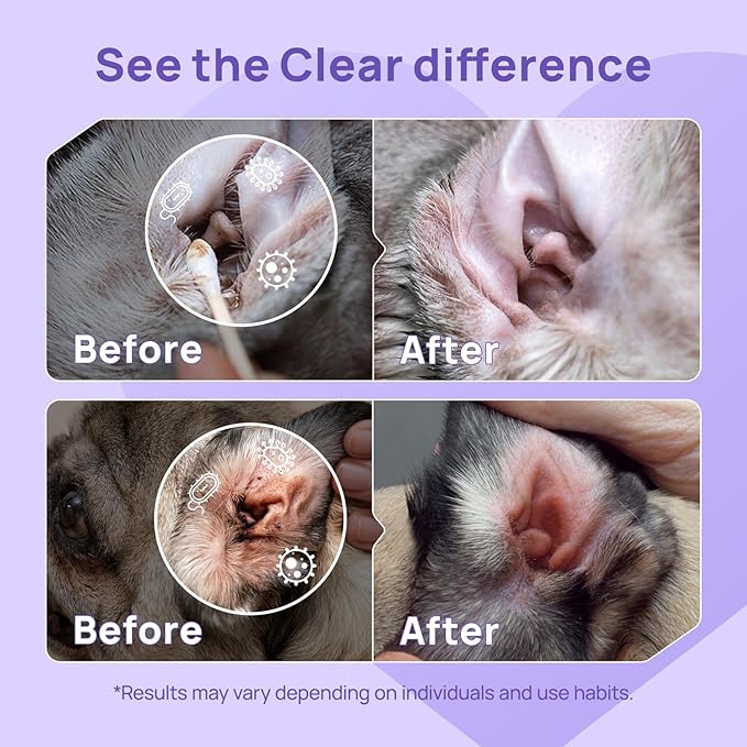 HICC PET Ear Cleaner for Dogs & Cats Vet-Recommended Dog Ear Infection Treatment Drops to Soothe Itchy & Inflamed - Daily Care Dog Ear Cleaner for Gently Removes Debris, Wax Buildup, Odor - 4 Fl oz