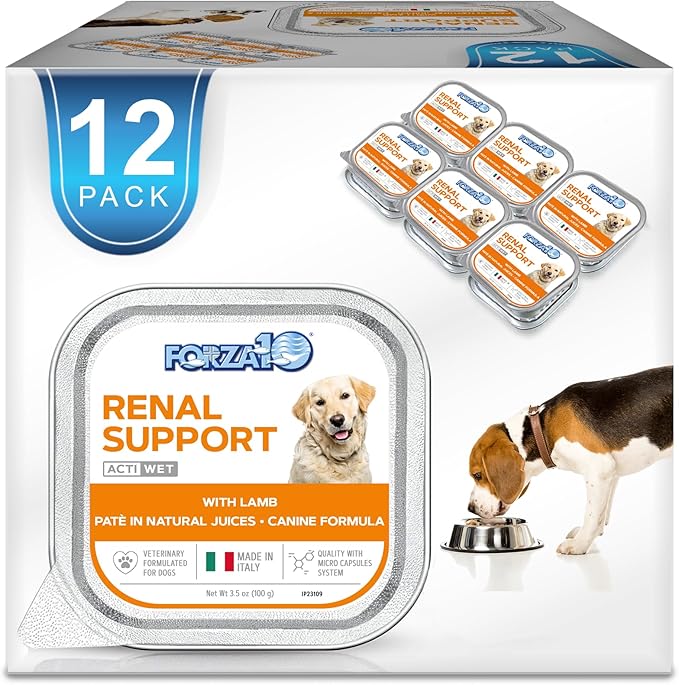 Forza10 Kidney Care Dog Food – Renal Support Wet Dog Food with Lamb, Low Protein & Phosphorus Formula, Sensitive Stomach, 3.5 oz Cans, 12 Pack – Vet Formulated, Made in Italy