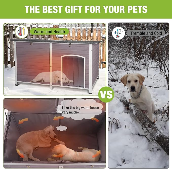 59.1" Large Dog House Outdoor with Insulated Liner for Winter Insulation Dog Kennel Upgrade All-Around Metal Fame Durable for Large Medium Small Dogs