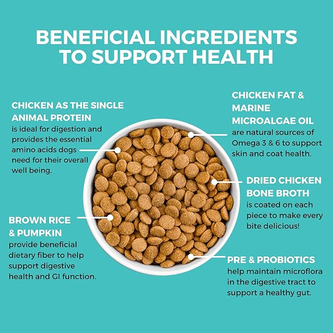 KOHA Limited Ingredient Bland Diet Dry Food for Dogs - Chicken & Brown Rice Recipe, Sensitive Stomach Dog Food - Pumpkin for Digestive Support, 20 lbs