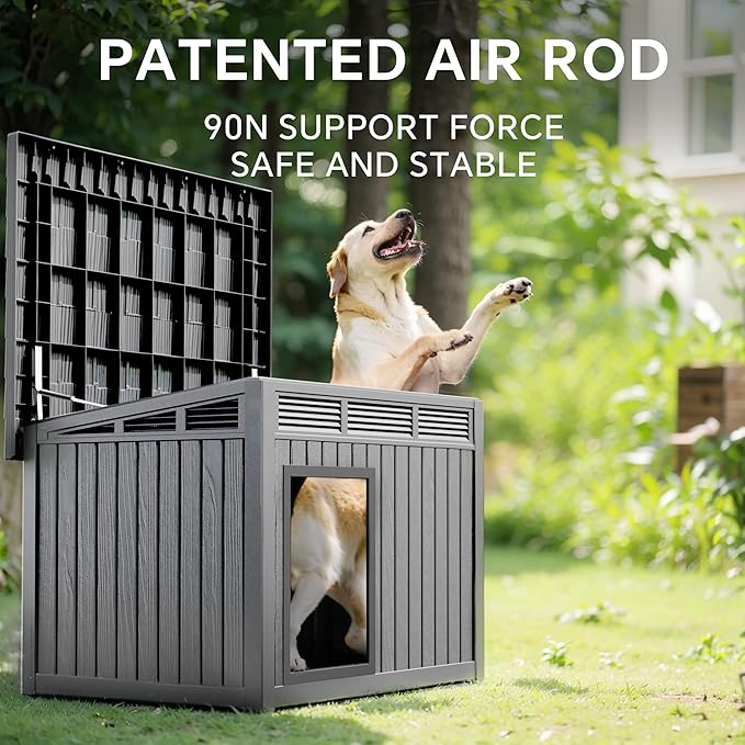 VIXZEN Dog House Indoor Outdoor,Waterproof Dog House for Small to Medium Dogs,Doghouse with Air Vents and Elevated Floor,Openable at The Top,Easy to Assemble and Clean,Gray,32.2"×25.12"×24.13"