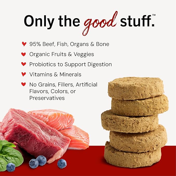 Stella & Chewy's Freeze-Dried Raw Dinner Patties - Surf 'N Turf Salmon & Beef Recipe - High Protein Grain-Free Puppy & Dog Food - Perfect For Picky Eaters - 14 oz