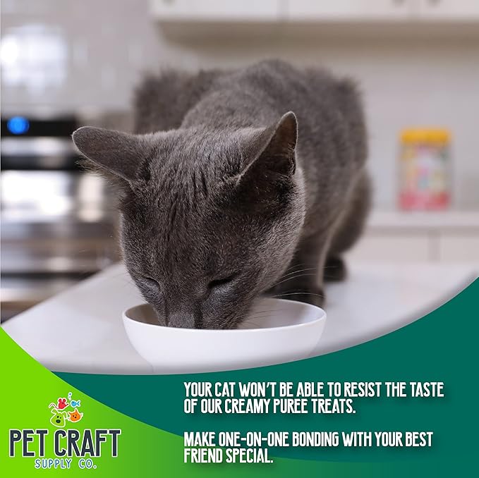 Pet Craft Supply Lickable Cat Treats Variety Pack (Salmon, Shrimp, Tuna, Chicken) 50ct Tub, Squeezable Tubes High Protein Cat Puree Wet Food or Food Topper
