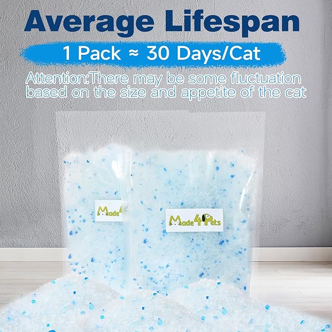 Made4Pets Cat Litter Crystals Kitty Litter Odor Control Crystal Litter Non Clumping No scooping Low Dust, Low Tracking, Lightweight, Dehydrates Waste,– 19.8 lbs (6 x 3.3 lb Packs)
