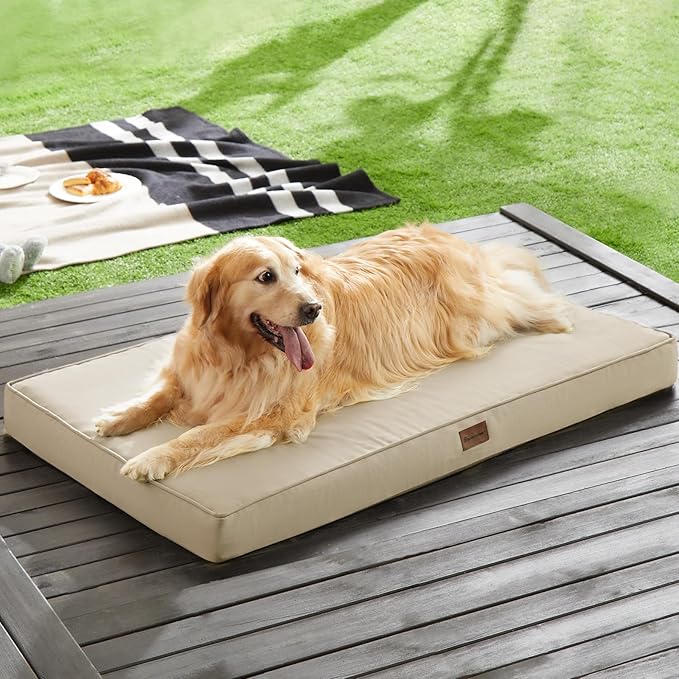 BFPETHOME Outdoor Dog Beds for Large Dogs, Waterproof Dog Bed for Medium, Large, Extra Large Dogs, Orthopedic Pet Bed with Removable Washable Cover, Egg Crate Foam Pet Bed Mat. (42 x 30in, Beige)
