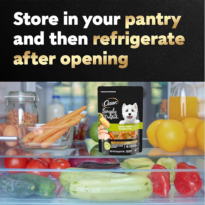 Cesar Simply Crafted Chicken, Carrots, Potatoes, & Peas Wet Dog Food Complement, 8.82 oz. Pouch (6 Count, Pack of 2)