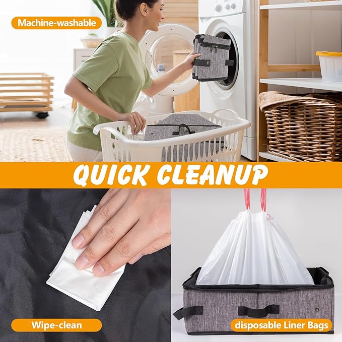 Travel Litter Box for Cats in Car with Lid and Cat Litter Scoop,Portable Cat Litters Case with a Bowl and 10 pcs Disposable Liner Bags,Leak-Proof and Collapsible