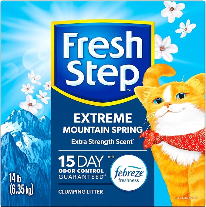 Fresh Step Extreme Clumping Litter with Febreze Freshness, Mountain Spring Scent Clumping Cat Litter with Guaranteed Odor Control, 14 lb. Box (Pack of 2)