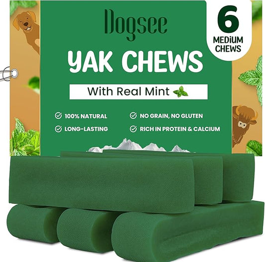 Dogsee Mint Flavor Himalayan Yak Cheese Dental Chews for Dogs 1lb (Medium - 6 Chews) | Aid Digestion | Made in Himalayan Regions | Odorless Dog Treats…