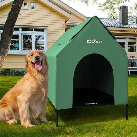 36" Large Dog House for Large Dog Indoor or Outside, Weatherproof 600D PVC Outdoor, Featuring Breathable 2x1 Textilene Elevated Dog Bed, Easy Clean (Green)