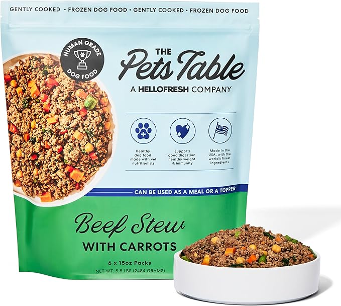 The Pets Table Human-Grade Beef Stew Fresh Dog Food, Dog Food Topper or Complete Meal, 6 Count of 15-oz Pouches, 5.5lbs