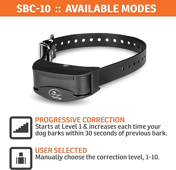 SportDOG Brand NoBark 10 Collar, Dog Bark Collars, Rechargeable, Programmable Bark Collar, Silent Partner Technology, Two Modes of Operation, Waterproof Collar (Black)