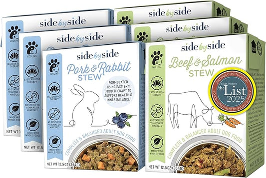 Side by Side Pork & Rabbit/Beef & Salmon Stew, Dog Food for All Breeds, Made of Whole Foods, Every Ingredient Has a Purpose, No Artificial Additives, Fillers, or Gums, Ready to Serve, 12.5 oz, 6 Pack