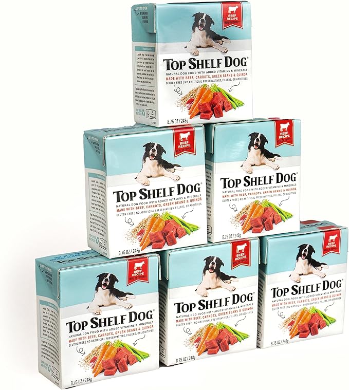 Fresh Dog Food, All Natural Complete Meal or Kibble Topper, Shelf Stable Premade Wet Recipe with Added Vitamins & Minerals for Picky Eaters Puppies Seniors (Beef, 6 x 8.75oz Cartons)