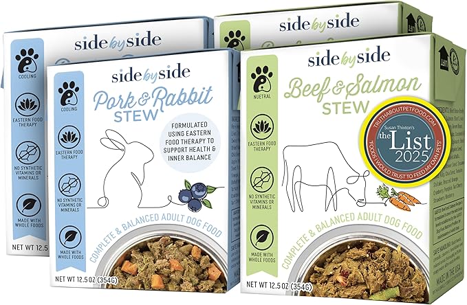 Side by Side Pork & Rabbit/Beef & Salmon Stew, Dog Food for All Breeds, Made of Whole Foods, Every Ingredient Has a Purpose, No Artificial Additives, Fillers, or Gums, Ready to Serve, 12.5 oz, 4 Pack