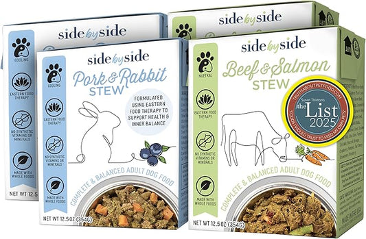 Side by Side Pork & Rabbit/Beef & Salmon Stew, Dog Food for All Breeds, Made of Whole Foods, Every Ingredient Has a Purpose, No Artificial Additives, Fillers, or Gums, Ready to Serve, 12.5 oz, 4 Pack