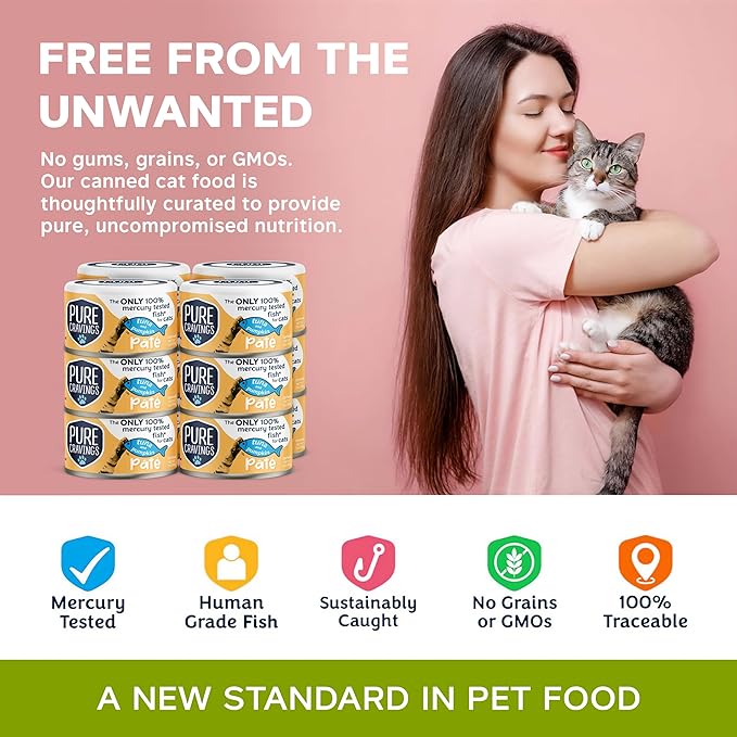 Pure Cravings Tuna and Pumpkin Pate, Canned Wet Cat Food, 100% Mercury-Tested, Moist Can Fish, Grain-Free Protein, Non-GMO, 12 Pack