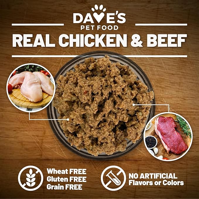 Dave's Pet Food Grain Free Wet Dog Food (95% Chicken & Beef), Made in USA, Limited Ingredients, Wheat & Gluten-Free, Added Vitamins & Minerals, 12.5 oz Cans (12 Pack)