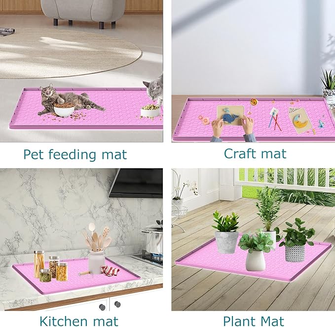 Cat Litter Mat, Silicone Large Cat Mat for Litter Box - 28x22 in, Waterproof & Non-Slip, Durable & Easy Clean, Pink