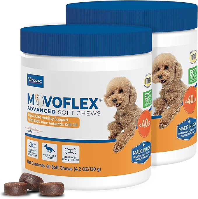 Advanced Soft Chews Hip and Joint Support Supplement for Small Dogs 120 Count by Virbac