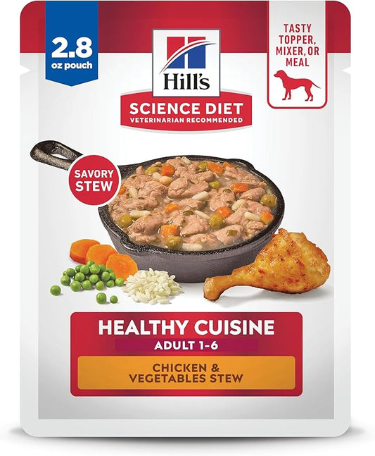 Hill's Science Diet Healthy Cuisine, Adult 1-6, Great Taste, Wet Dog Food, Chicken & Vegetables Stew, 2.8 oz Pounch, Case of 24