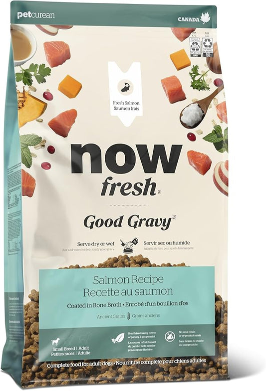 Now Fresh Good Gravy Premium Dry Dog Food with Salmon & Ancient Grains for Small Breeds, Healthy Kibble for Adults Coated in Bone Broth – Just Add Water to Moisten, Chicken-Free, 3.5 lb Bag