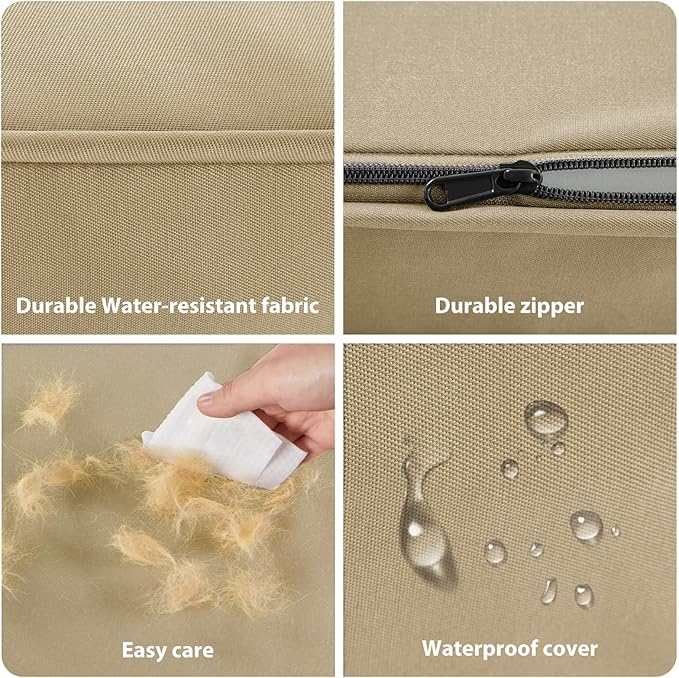 BFPETHOME Outdoor Dog Beds for Large Dogs, Waterproof Dog Bed for Medium, Large, Extra Large Dogs, Orthopedic Pet Bed with Removable Washable Cover, Egg Crate Foam Pet Bed Mat. (42 x 30in, Beige)