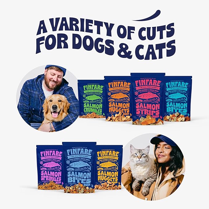 Finfare Freeze Dried Salmon Skin Bites, Grain Free Crunchy Salmon Cat Treats, High Protein & Omega-3s for Skin & Coat Health, Crafted in USA, 1.3oz