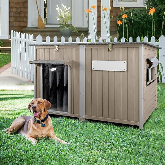 55" L Extra Large Outdoor Dog House Weatherproof with Anti-Chewing Frame, Waterproof Outside Dog Kennel Doghouse Shelter with Removable Floor, Open Roof, 10 Support Feet