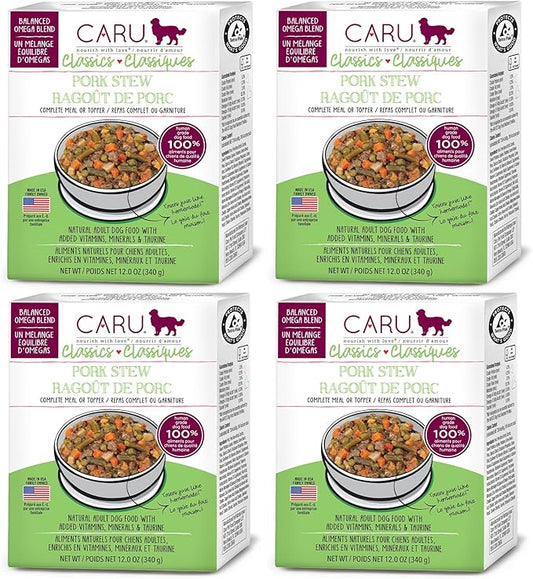 Caru - Classics Pork Stew for Dogs - Healthy Wet Dog Food or Food Topper - Balanced Omega Blend - 12.5 oz Cartons - Pack of 4